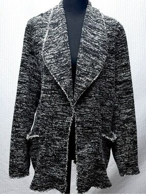 Max Studio Tweed Knit Blazer Cardigan Womens 2X NWT Fringe Jacket